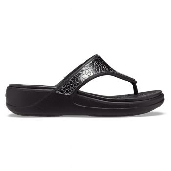 Șlapi Crocs Monterey Metallic Wedge Flip Negru - Dark Charcoal/Black