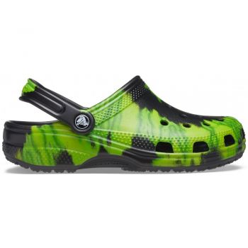 Saboti Crocs Classic Tie-Dye Graphic Clog Negru - Black/Lime Punch