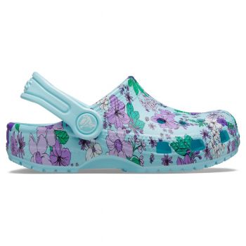 Saboti Crocs Girls' Classic Floral Clog Albastru deschis - Ice Blue