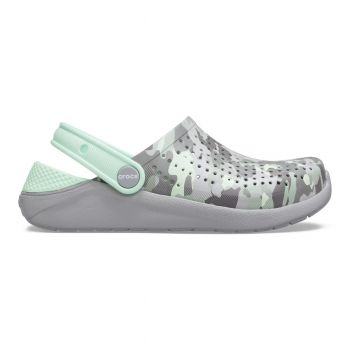 Saboti Crocs Kids' LiteRide Printed Camo Clog Gri - Light Grey/Neo Mint