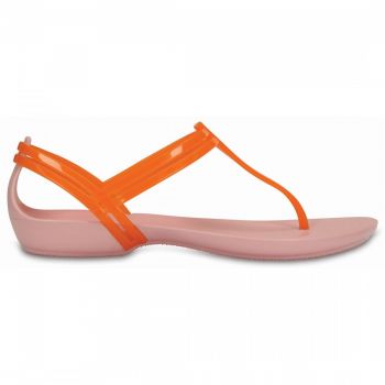 Sandale Crocs Isabella T-strap Sandal Portocaliu - Orange/Petal Pink