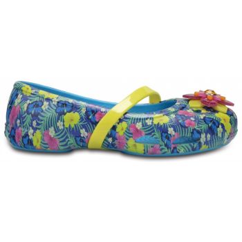 Balerini Crocs Kids' Lina Graphic Flat Albastru - Electric Blue ieftini