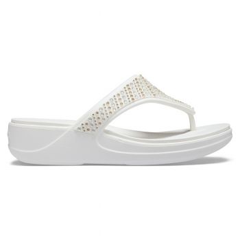 Șlapi Crocs Monterey Shimmer Wedge Flip Alb - Oyster