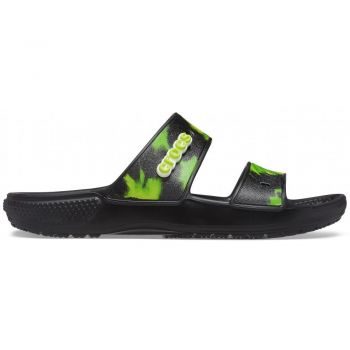 Papuci Classic Crocs Tie-Dye Graphic Sandal Negru - Black/Lime Punch de firma originali