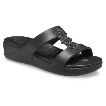 Papuci Crocs Monterey Shimmer Slip-On Wedge Negru - Black ieftini