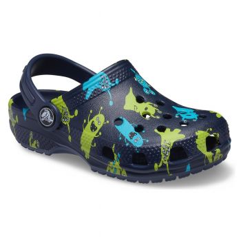 Saboți Crocs Classic Monster Print Clog Albastru - Navy ieftini