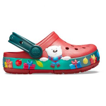 Saboți Crocs Fun Lab Holiday Lights Clog K Rosu - Pepper/White de firma originali