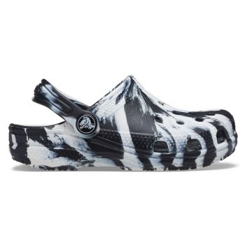 Saboți Crocs Kids' Classic Marbled Clog Alb - White/Black