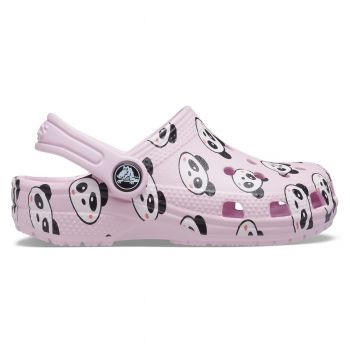 Saboți Crocs Kids' Classic Panda Print Clog Roz - Ballerina Pink