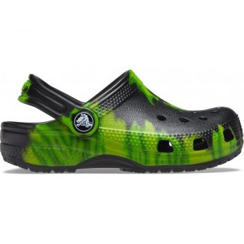 Saboți Crocs Kids' Classic Tie-Dye Graphic Clog Negru - Black/Lime Punch