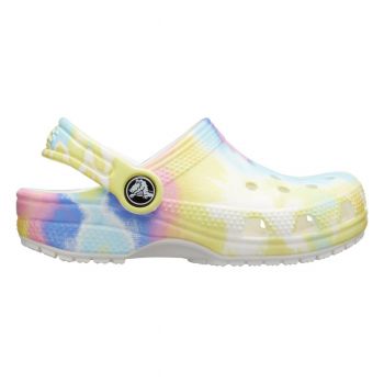 Saboți Crocs Kids' Classic Tie-Dye Graphic New Clog Alb - White/Multi