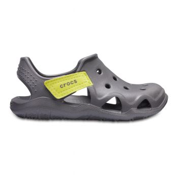 Saboți Crocs Swiftwater Wave Kids Gri - Slate Grey/Tennis Ball Green