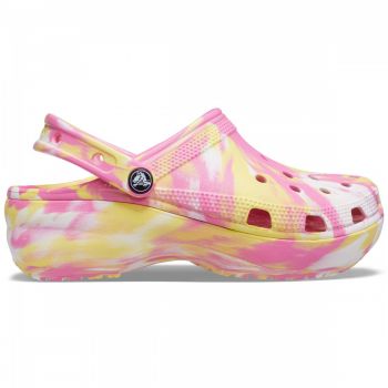 Saboți Crocs Women's Classic Platform Marbled Clog Roz - Pink Lemonade/Multi de firma originali