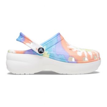 Saboți Crocs Women's Classic Platform Tie-Dye Graphic Clog Alb - Oxygen / Multi de firma originali