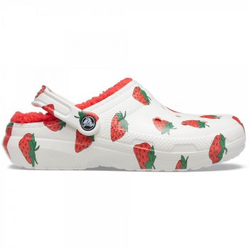 Saboti Crocs Classic Lined Vacay Vibes Clog Alb - White Strawberry