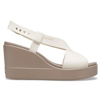 Sandale Crocs Brooklyn High Wedge Alb - Stucco/Mushroom