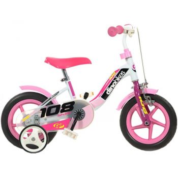 Bicicleta copii Dino Bikes 10' 108 Sport alb si roz cu frana la reducere