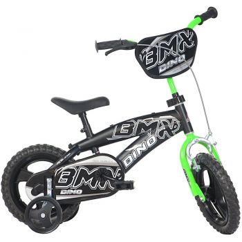 Bicicleta copii Dino Bikes 12' BMX negru si verde la reducere