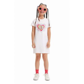 Desigual rochie din bumbac pentru copii culoarea alb, mini, drept ieftina