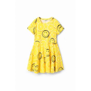 Desigual rochie din bumbac pentru copii culoarea galben, mini, evazati