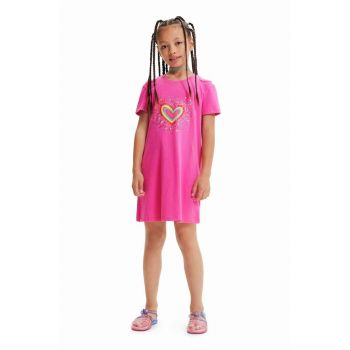 Desigual rochie din bumbac pentru copii culoarea roz, mini, drept ieftina