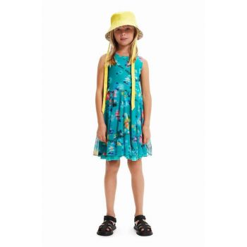 Desigual rochie din bumbac pentru copii culoarea turcoaz, mini, evazati de firma originala