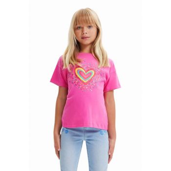 Desigual tricou de bumbac pentru copii culoarea roz ieftin