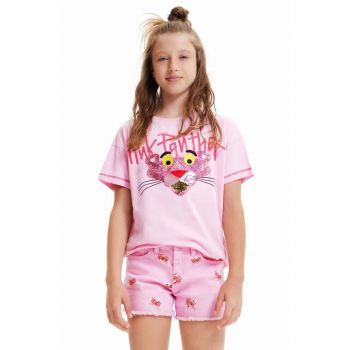 Desigual tricou de bumbac pentru copii Pink Panther culoarea roz