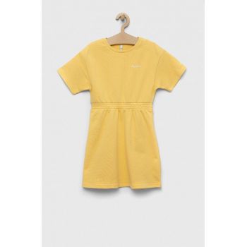 Pepe Jeans rochie din bumbac pentru copii PJL GJ Non-denim culoarea galben, mini, evazati ieftina