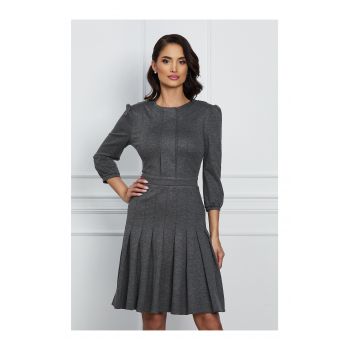 Rochie Dy Fashion gri cu pliuri pe fusta