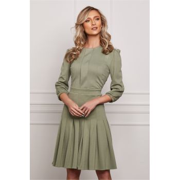 Rochie Dy Fashion verde fistic cu pliuri pe fusta