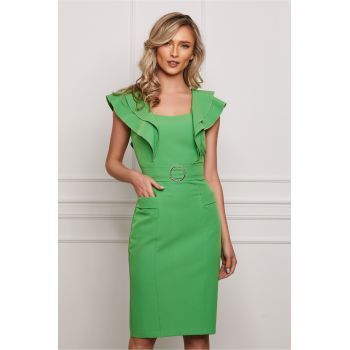 Rochie Moze verde crud cu volane si buzunare