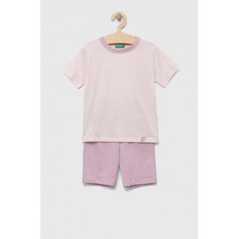 United Colors of Benetton pijamale de bumbac pentru copii culoarea roz, neted ieftine