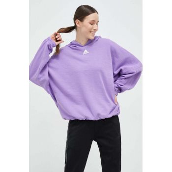 adidas bluza femei, culoarea violet, cu glugă, neted