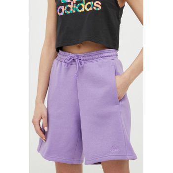 adidas pantaloni scurti femei, culoarea violet, neted, high waist