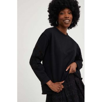 Answear Lab hanorac de bumbac femei, culoarea negru, neted