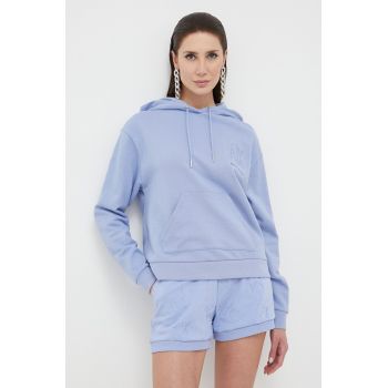 Armani Exchange hanorac de bumbac femei, culoarea gri, cu glugă, neted