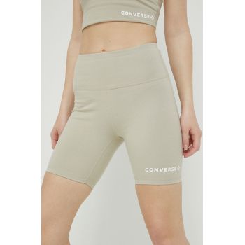 Converse pantaloni scurți femei, culoarea bej, cu imprimeu, high waist 10024539.A02-BEACHSTONE