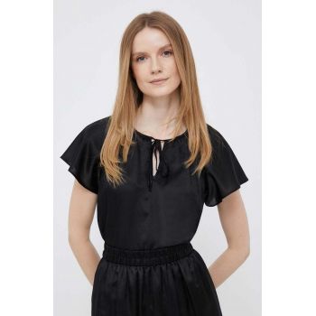 Dkny bluza din amestec de matase culoarea negru, neted de firma originala