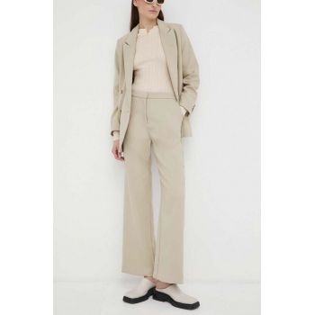 Lovechild pantaloni femei, culoarea bej, drept, high waist