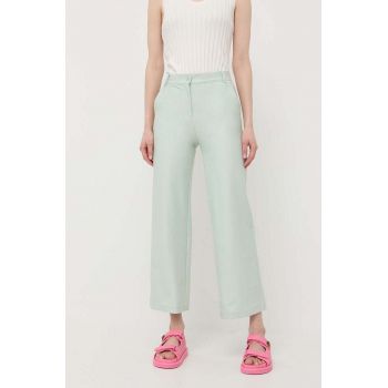 Max Mara Leisure pantaloni femei, culoarea verde, drept, high waist