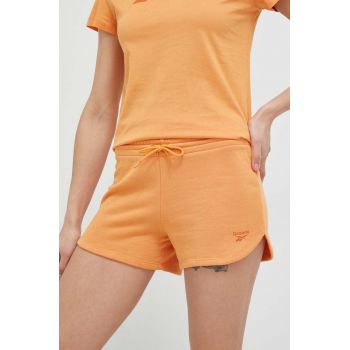 Reebok pantaloni scurti femei, culoarea portocaliu, neted, high waist