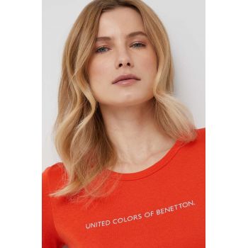 United Colors of Benetton tricou din bumbac culoarea portocaliu ieftin