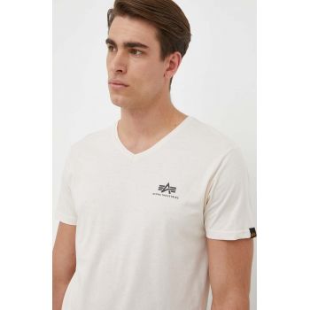 Alpha Industries tricou din bumbac culoarea bej, cu imprimeu