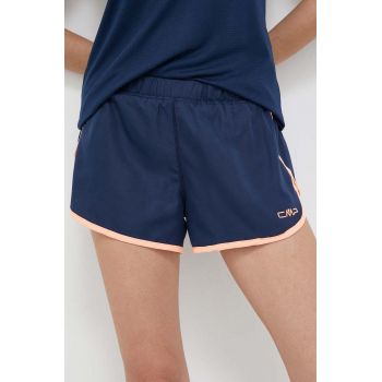 CMP pantaloni scurti sport Unlimitech femei, culoarea albastru marin, cu imprimeu, medium waist