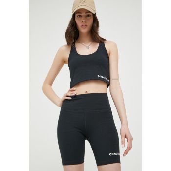 Converse pantaloni scurți femei, culoarea negru, cu imprimeu, medium waist 10024539.A01-CONVERSEBL