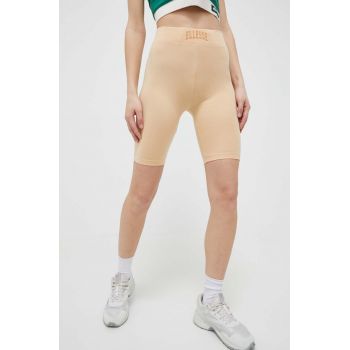 Ellesse pantaloni scurti femei, culoarea bej, neted, medium waist de firma originali