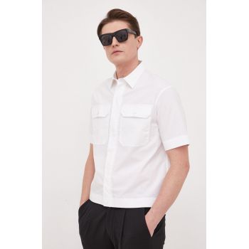 Emporio Armani camasa din bumbac barbati, culoarea alb, cu guler clasic, relaxed de firma originala