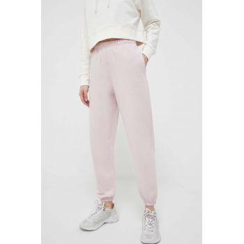 New Balance pantaloni de trening din bumbac culoarea roz, uni WP31503SOI-SOI de firma original