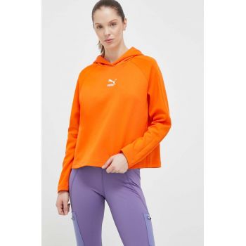 Puma bluza femei, culoarea portocaliu, cu glugă, neted de firma original